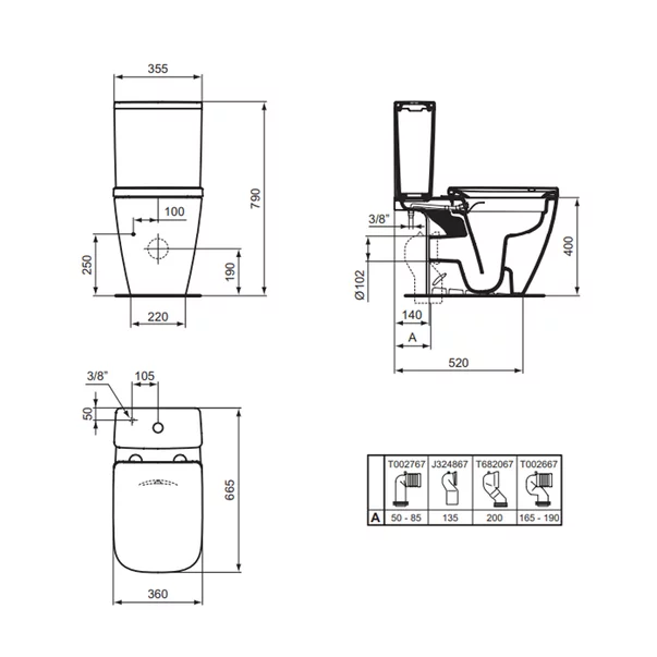 Rezervor pe vas WC Ideal Standard I.life A cu alimentare inferioara gri lucios [2]