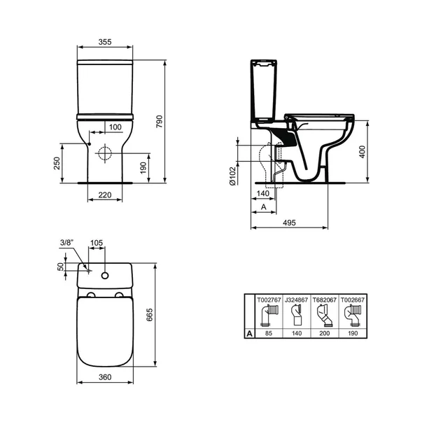 Rezervor pe vas WC Ideal Standard I.life B cu alimentare inferioara alb lucios [7]