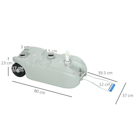  Rezervor pentru Apa de Camping 40L cu Roti si Maner Reglabil, Tub si Robinet Inclus, Gri [2]
