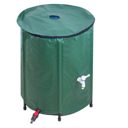 Rezervor apa pluviala pliabil 200L cu robinet, capac plasa filtrare, preaplin, 5 picioare PVC, 70x55x55 cm, verde [4]