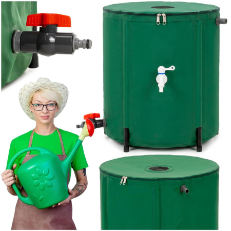 Rezervor pliabil pentru colectarea apei de ploaie, 100 L, PVC 1000D, cu 2 robinete si sistem preaplin, verde [2]