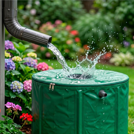 Rezervor pliabil pentru colectarea apei de ploaie, 100 L, PVC 1000D, cu 2 robinete si sistem preaplin, verde [7]