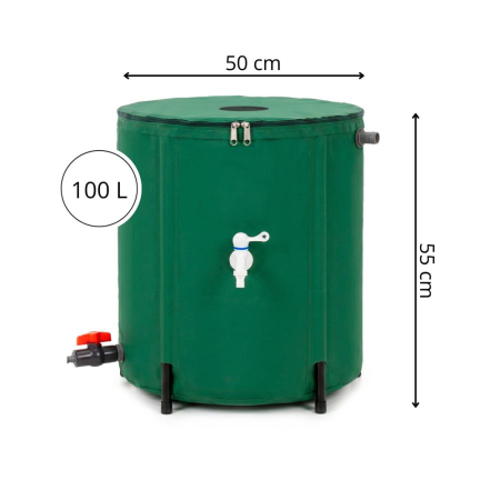 Rezervor pliabil pentru colectarea apei de ploaie, 100 L, PVC 1000D, cu 2 robinete si sistem preaplin, verde [28]