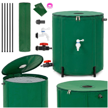 Rezervor pliabil pentru colectarea apei de ploaie, 100 L, PVC 1000D, cu 2 robinete si sistem preaplin, verde [1]
