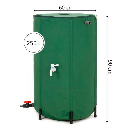 Rezervor pliabil pentru colectarea apei de ploaie, 250 L, PVC 1000D, cu 2 robinete si sistem preaplin, verde [26]