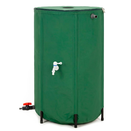 Gradina & balcon - Rezervor pliabil pentru colectarea apei de ploaie, 250 L, PVC 1000D, cu 2 robinete si sistem preaplin, verde