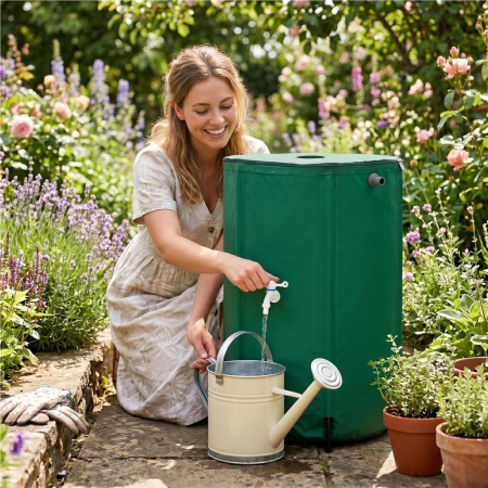 Rezervor pliabil pentru colectarea apei de ploaie, 250 L, PVC 1000D, cu 2 robinete si sistem preaplin, verde [25]