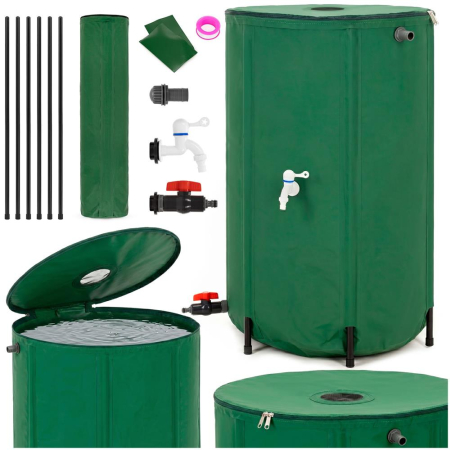 Rezervor pliabil pentru colectarea apei de ploaie, 250 L, PVC 1000D, cu 2 robinete si sistem preaplin, verde [2]