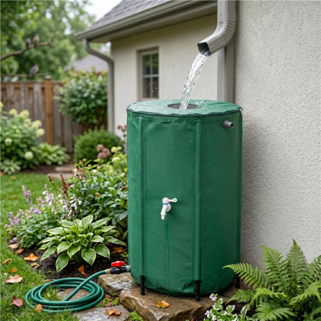 Rezervor pliabil pentru colectarea apei de ploaie, 250 L, PVC 1000D, cu 2 robinete si sistem preaplin, verde [3]