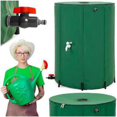 Rezervor pliabil pentru colectarea apei de ploaie, 500 L, PVC 1000D, cu 2 robinete si sistem preaplin, verde [1]
