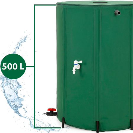 Rezervor pliabil pentru colectarea apei de ploaie, 500 L, PVC 1000D, cu 2 robinete si sistem preaplin, verde [14]