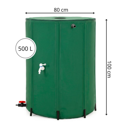 Rezervor pliabil pentru colectarea apei de ploaie, 500 L, PVC 1000D, cu 2 robinete si sistem preaplin, verde [28]