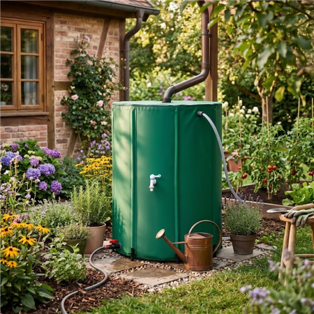 Rezervor pliabil pentru colectarea apei de ploaie, 500 L, PVC 1000D, cu 2 robinete si sistem preaplin, verde [10]