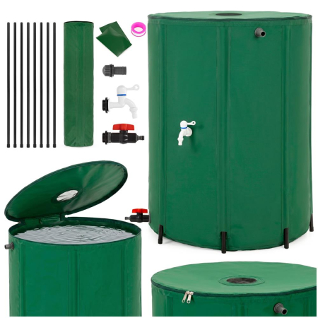 Rezervor pliabil pentru colectarea apei de ploaie, 500 L, PVC 1000D, cu 2 robinete si sistem preaplin, verde [2]