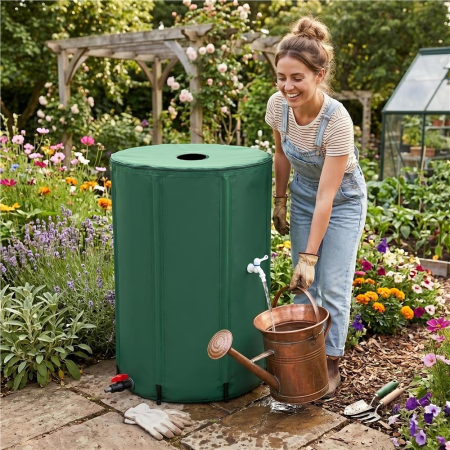 Rezervor pliabil pentru colectarea apei de ploaie, 500 L, PVC 1000D, cu 2 robinete si sistem preaplin, verde [9]