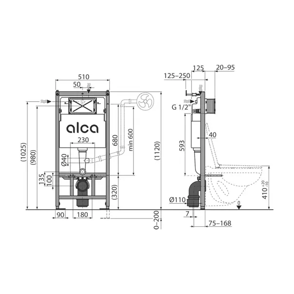 Rezervor WC cu cadru incastrat Alca Sadromodul AM101/1120 pentru instalari uscate [1]