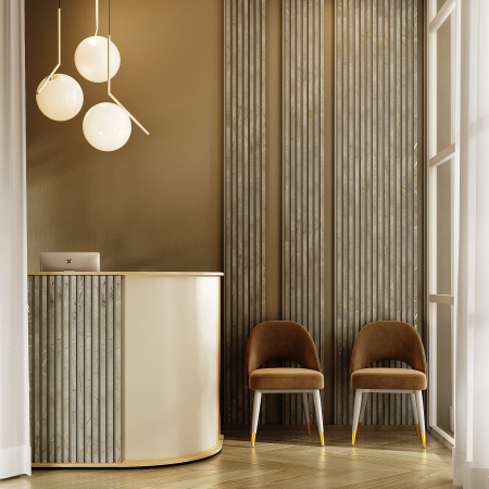 Riflaj MDF decorativ LDA PREMIUM de tip Panou Acustic, Marmura cu insertii aurii, 260x40 cm [4]