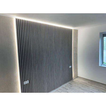 Riflaj MDF decorativ LDA PREMIUM de tip Panou Acustic, Stejar Grafit, 260x40 cm [8]