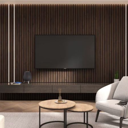 Riflaj MDF decorativ LDA PREMIUM de tip Panou Acustic, Stejar Maro inchis, 260x40 cm [4]