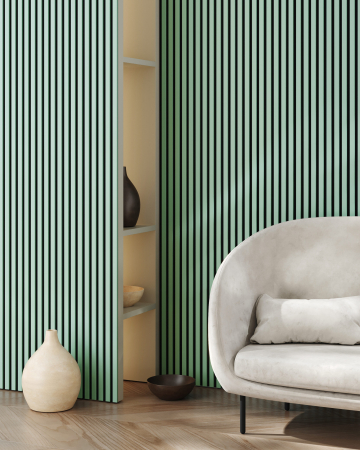 Riflaj MDF decorativ LDA PREMIUM de tip Panou Acustic, Verde Salvie, 260x40 cm [1]