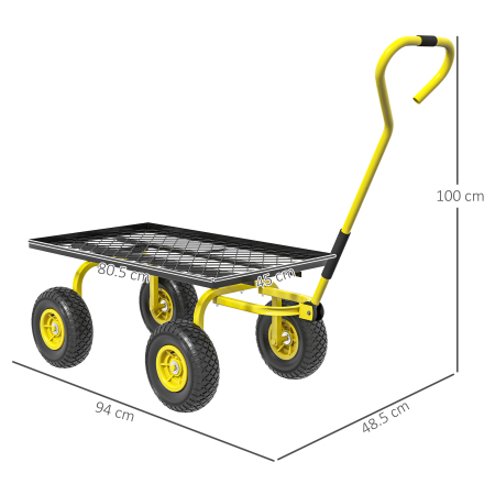  Roaba de Gradina cu Maner si 4 Roti Mari, Capacitate 150 kg, 94x48,5x100 cm, Verde [2]
