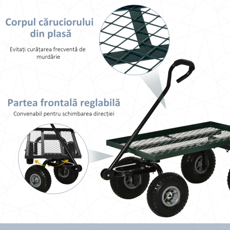  Roaba de Gradina cu Maner si 4 Roti Mari, Capacitate 150 kg, 94x48,5x100 cm, Verde [5]