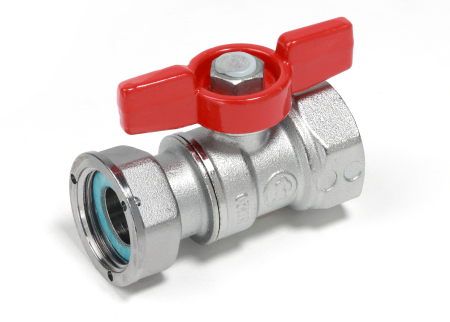 Robineti de trecere - Robinet cu bila Giacomini R251PX052, filet interior 1/2" x 1/2", cu racord olandez si maner tip T rosu, alama cromata