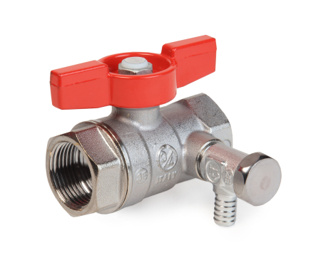 Obiecte si instalatii sanitare - Robinet cu bila Giacomini R251SX004, cu golire, filet interior 3/4”, alama cromata, maner tip T rosu