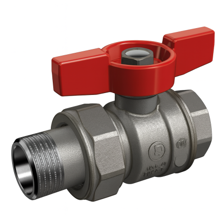 Obiecte si instalatii sanitare - Robinet cu bila Giacomini R859X329, 1 1/4” filet interior x 1 1/4” filet exterior, maner T rosu, apa, alama cromata