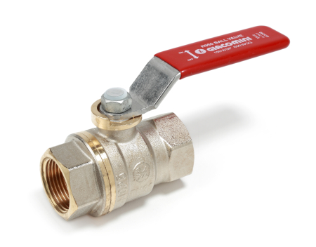 Obiecte si instalatii sanitare - Robinet cu bila Giacomini R950X027 DADO, filet interior, diametru 1” 1/2 , alama nichelata, trecere totala, maner metalic rosu