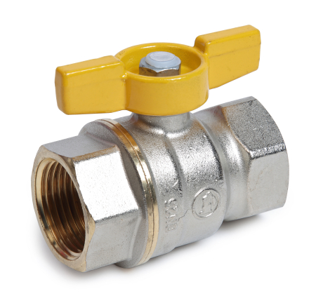 Obiecte si instalatii sanitare - Robinet cu bila pentru gaz Giacomini R731GAX005, filet interior 1", cu maner tip T galben, nichelat, alama