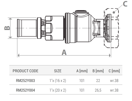 Robinet cu bila semiolandez Giacomini RM252Y004, 1" x (20x2), cu racorduri prin presare, alama [1]