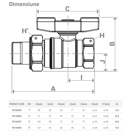Robinet cu olandez si cu bila Giacomini R919X003, DADO, filet interior-exterior 1/2", pentru instalatii termice si de racire, alama nichelata [1]
