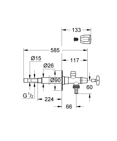 Robinet de exterior Grohe 41212000, 224 mm, 90 mm, 1 nr iesiri, 1/2 diametru alimentare, 1/2 diametru iesire 1, Crom [1]