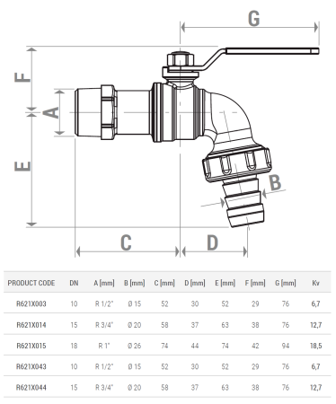 Robinet de gradina Giacomini R621X014, 3/4" x racord furtun Ø20 mm, maner parghie rosie, alama cromata [1]