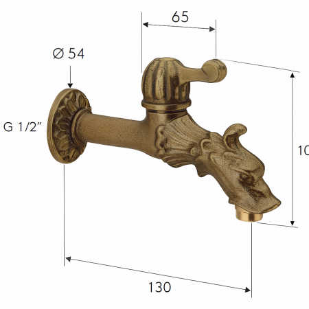 Robinet de gradina Remer Rubinetterie 202LE, design vintage, fixare pe perete, actionare tip levier, constructie robusta, alama [2]