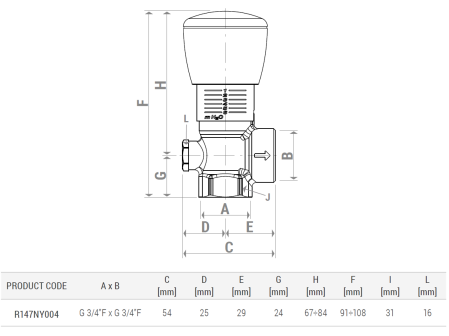 Robinet diferential Giacomini R147NY004, 3/4" filet interior, by-pass pentru instalatii HVAC, alama [1]