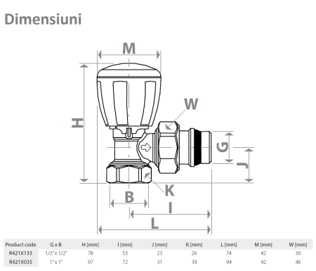 Robinet Giacomini R421X035, unghiular, micrometric, cu optiune termostatica, 1” x 1”, alama cromata [1]