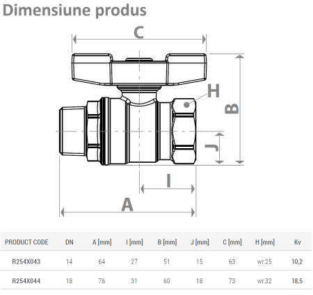 Robinet cu bila de trecere Giacomini R254X043, filet interior - exterior 1/2", maner fluture, alama cromata [1]