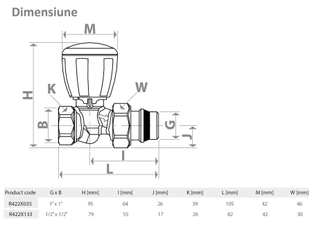 Robinet termostatic drept Giacomini R422X035, 1” x 1”, cu reglaj micrometric, alama cromata [1]