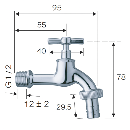 Robinet unghiular Remer Rubinetterie 200T12, 1/2", alama cromata, montaj aparent, finisaj lucios [1]