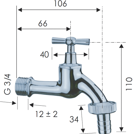 Robinet unghiular Remer Rubinetterie 200T34, 3/4", alama cromata, montaj aparent, finisaj lucios [1]