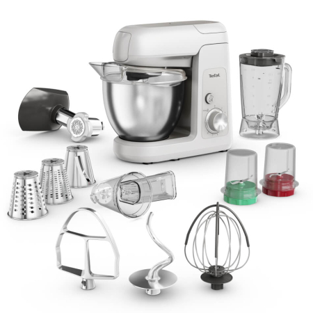 Bucatarie - Robot de bucatarie Tefal Bake Partner QB525B38, 1100W,  4.6L, 8 trepte de viteza, functie Pulse, rasnita, tocator carne, tel, carlig aluatur