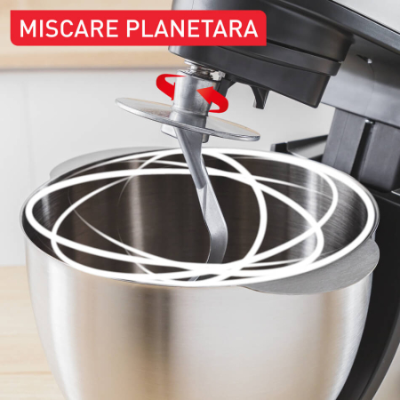 Robot de bucatarie Tefal Bake Partner QB525B38, 1100W,  4.6L, 8 trepte de viteza, functie Pulse, rasnita, tocator carne, tel, carlig aluatur [7]