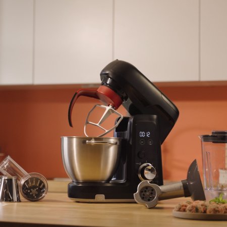 Robot de bucatarie Tefal Bake Partner+ QB5458F0, 1100 W, 4.6 L, cantar incorporat, functie Smart Bake Detect, accesorii complete, negru [2]