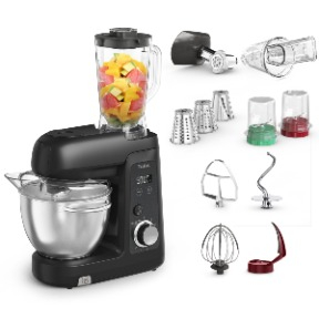 Roboti de bucatarie - Robot de bucatarie Tefal Bake Partner+ QB5458F0, 1100 W, 4.6 L, cantar incorporat, functie Smart Bake Detect, accesorii complete, negru