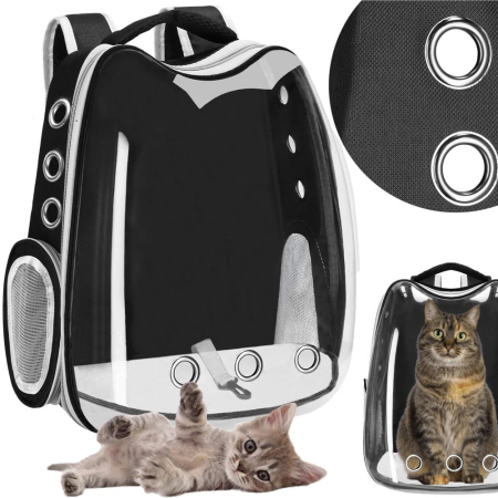 Rucsac transport animale hublou panoramic buzunare laterale, maxim 12 kg, design ergonomic, negru [7]