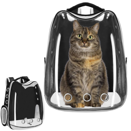 Rucsac transport animale hublou panoramic buzunare laterale, maxim 12 kg, design ergonomic, negru [6]