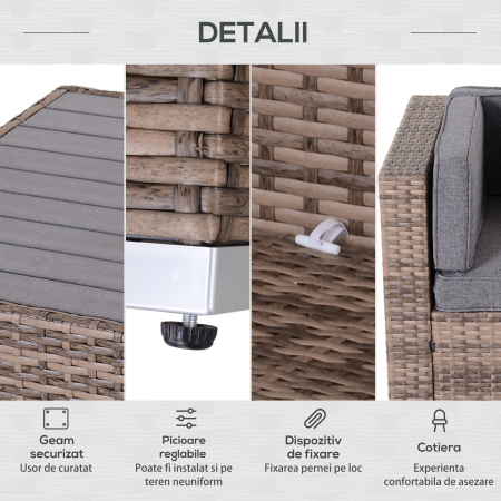  Salon de Gradina din Rattan din 7 Piese cu Masuta si Canapea Modulara cu Perne, Gri [6]