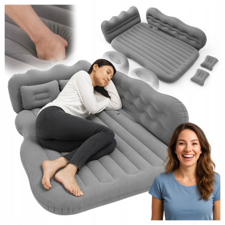 Saltea auto gonflabila pentru bancheta spate cu perne si pompa, 128x76x15 cm, negru [1]